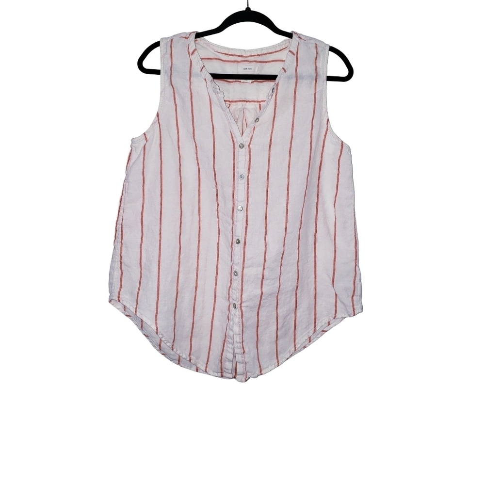 C&C California Linen Striped Button Down Sleeveless Top